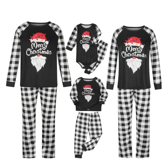 Odeerbi Christmas Pajamas For Family Women Mom Round Neck Printed 2025 Long Sleeve Jumpsuit Clothes Black
