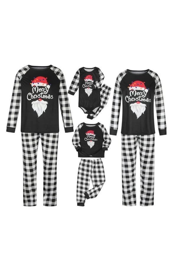 Christmas Pajamas For Family Women Mom Round Neck Printed 2025 Long Sleeve Jumpsuit Clothes Black