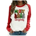 thumbnail image 1 of Odeerbi Christmas Shirts for Women 2025 Long Sleeve Tops Round Neck Color Block Merry Chriasmas Printing Blouse, 1 of 4