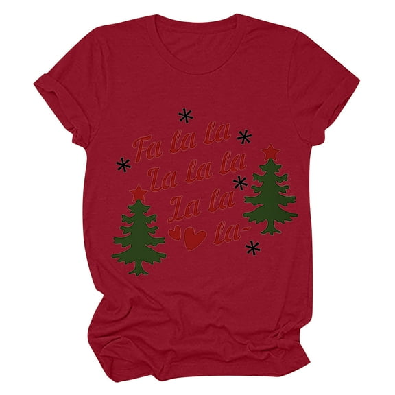 Odeerbi Christmas Shirts for Women 2025 Casual Round Neck Short-sleeved Christmas Tree Printed Top Green