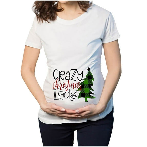 Odeerbi Christmas Shirts for Women 2025 Elk Snowman Cartoon Print Maternity Clothing Short Sleeve Top Pregnancy Green