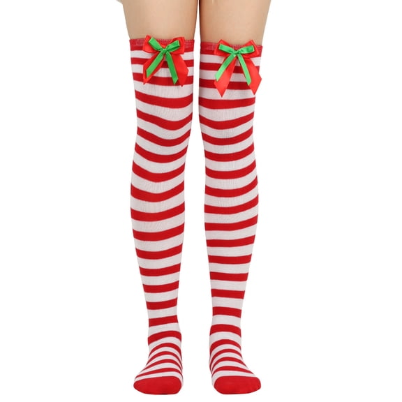 Odeerbi Christmas Socks for Women 2025 Thigh High Socks Long Tube Knee Socks Striped Garter Cute Accessories Party Hot Pink