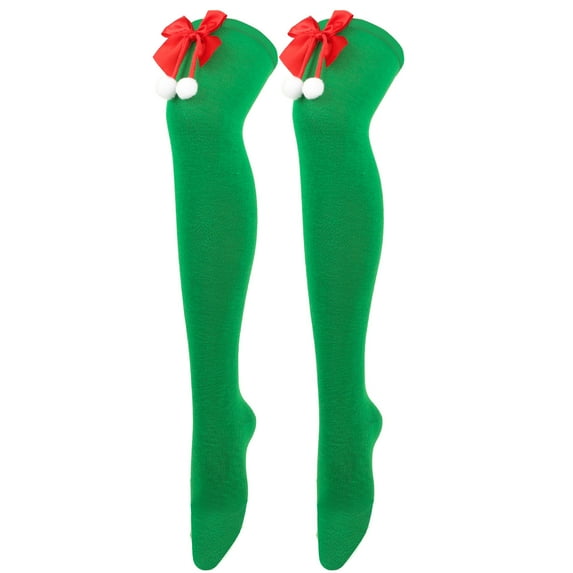 Odeerbi Christmas Socks for Women Thigh High Socks Long Tube Knee Socks Striped Garter Cute Accessories Party Red