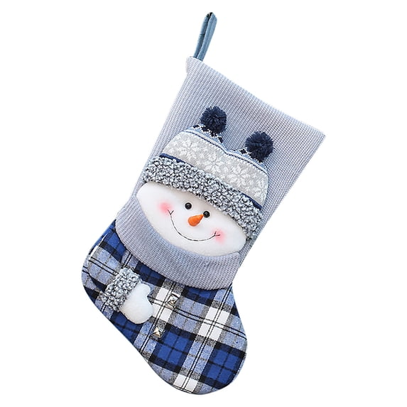 Odeerbi Christmas Stocking Knit Xmas Stockings Christmas Knitted Bags Fabric Christmas Decorative Socks Three-dimensional Snowman Decorative Candy Bags Blue