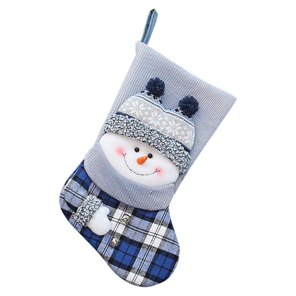 Odeerbi Christmas Stocking Knit Xmas Stockings Christmas Knitted Bags Fabric Christmas Decorative Socks Three-dimensional Snowman Decorative Candy Bags Blue