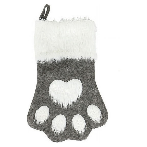Odeerbi Christmas Stocking Christmas Socks Christmas Tree Decoration Supplies Christmas Red And Gray Long-haired Dog Paw Socks Christmas Socks Gift Bag Gray