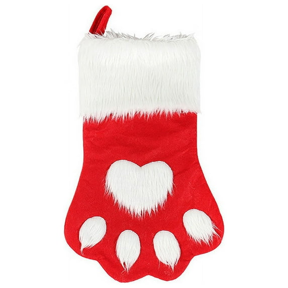 Odeerbi Christmas Stocking Christmas Socks Christmas Tree Decoration Supplies Christmas Red And Gray Long-haired Dog Paw Socks Christmas Socks Gift Bag Red
