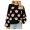 thumbnail image 1 of Odeerbi Christmas Sweaters For Women Santa Claus Print Round Neck 2025 Long Sleeve Tops Blue, 1 of 3
