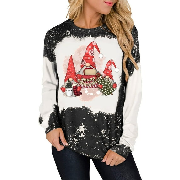 Odeerbi Christmas Sweatshirts For Women Fashion Casual Print Lapel Neck Long Sleeve Loose T-Shirt Blouse Pullover Tops Black