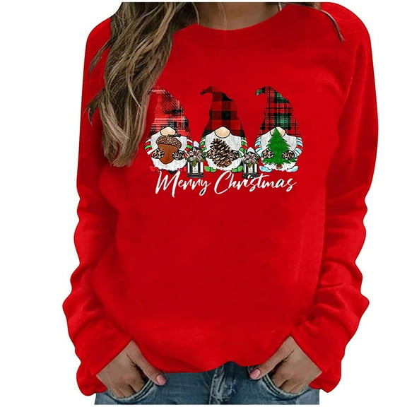 Odeerbi Christmas Sweatshirts for Women Crewneck Cropped Sweatshirts Fashion 2025 Casual Long Sleeve Printed Tops