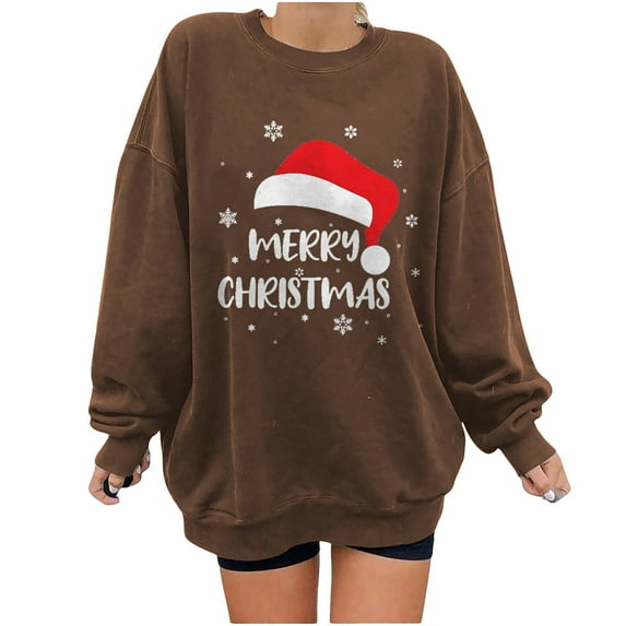 Odeerbi Christmas Sweatshirts for Women Crewneck Sweatshirts 2025 Fashion Print Pullover Tops Long Sleeve Comfortable Blouse