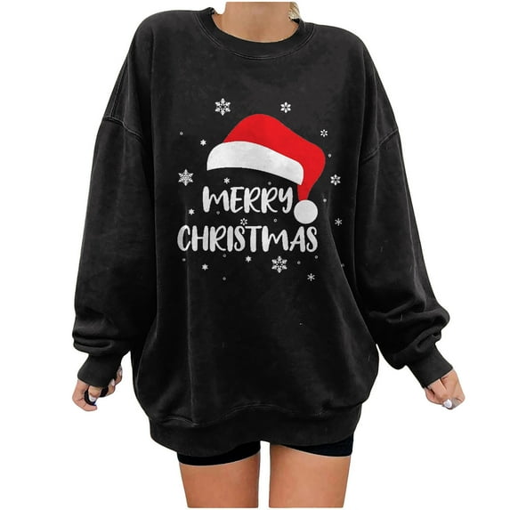 Odeerbi Christmas Sweatshirts for Women Crewneck Sweatshirts 2025 Fashion Print Pullover Tops Long Sleeve Comfortable Blouse