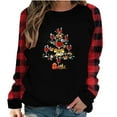 thumbnail image 1 of Odeerbi Christmas Tops For Women 2025 Long Sleeve Blouses Plaid Print Splicing Round Neck Pullover T-Shirt Black, 1 of 9