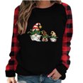 thumbnail image 1 of Odeerbi Christmas Tops For Women 2025 Long Sleeve Blouses Plaid Print Splicing Round Neck Pullover T-Shirt Black, 1 of 9