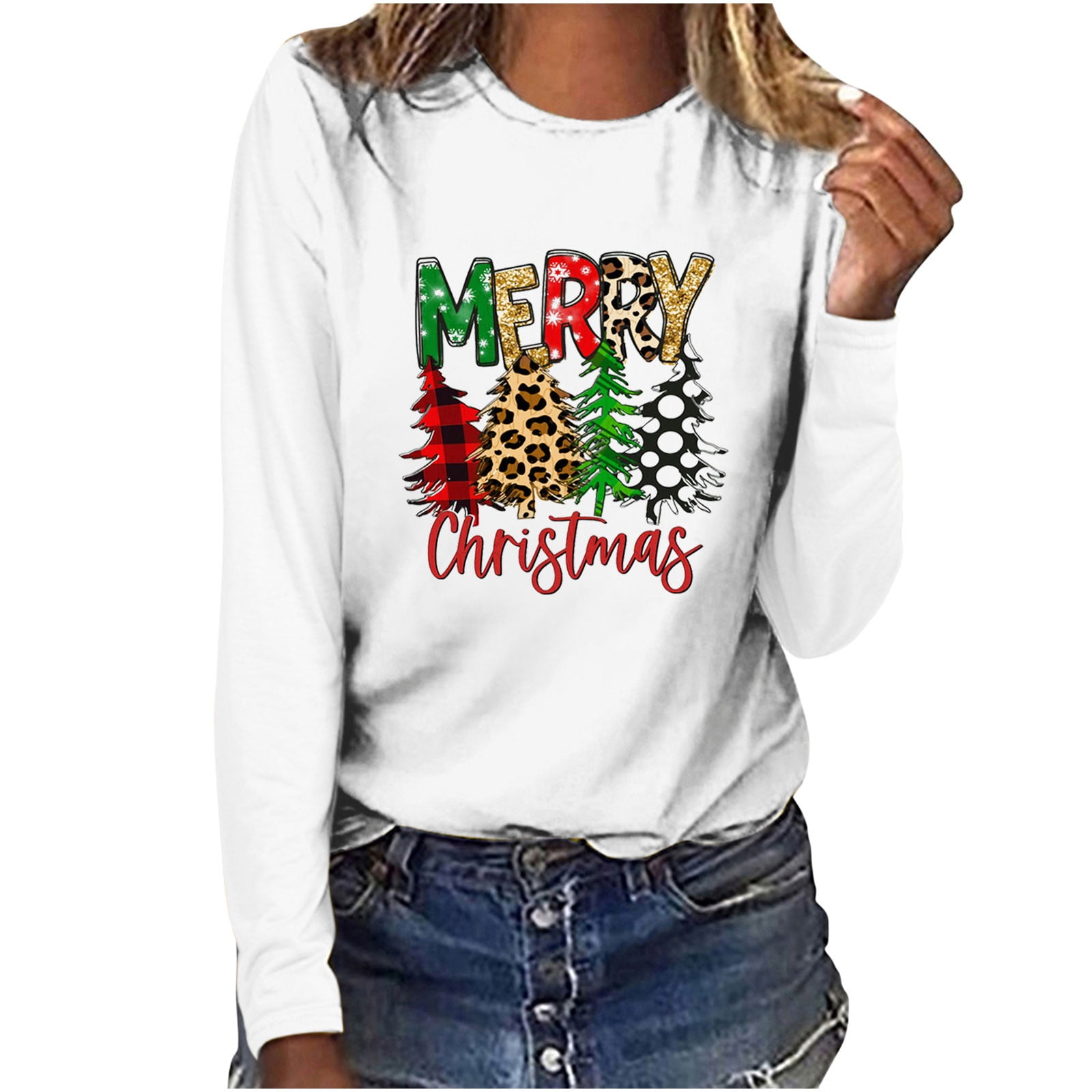 Odeerbi Christmas Tops For Women Long Sleeve Blouses MERRY CHRISTMAS