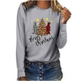 thumbnail image 1 of Odeerbi Christmas Tops For Women Long Sleeve Blouses MERRY CHRISTMAS Plaid Print 2025 Casual Round Neck T-shirt Gray, 1 of 6
