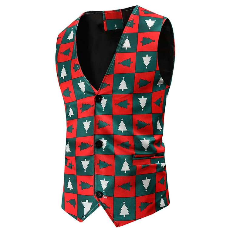 Odeerbi Christmas Waistcoat for Men Trendy Suit Vest Autumn Winter