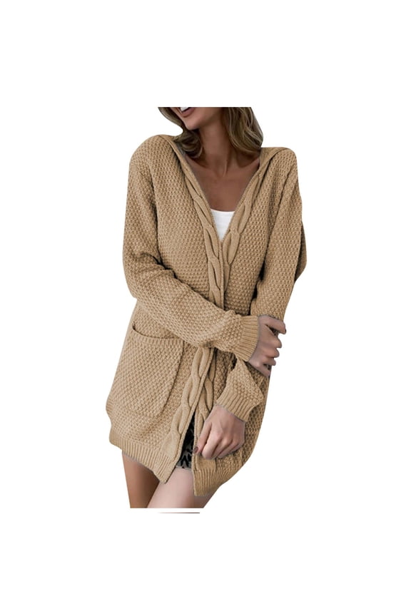 Chunky Cardigans For Women Cardigan Sweaters Solid Color Wool Pocket Recreational 2025 Long Sleeve Tops Khaki