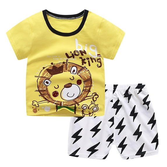 Odeerbi Baby Girls Boys Clothes Baby Outfits Shirts Sets Toddler Cartoon Print Pattern Short Sleeve Two-piece Sute