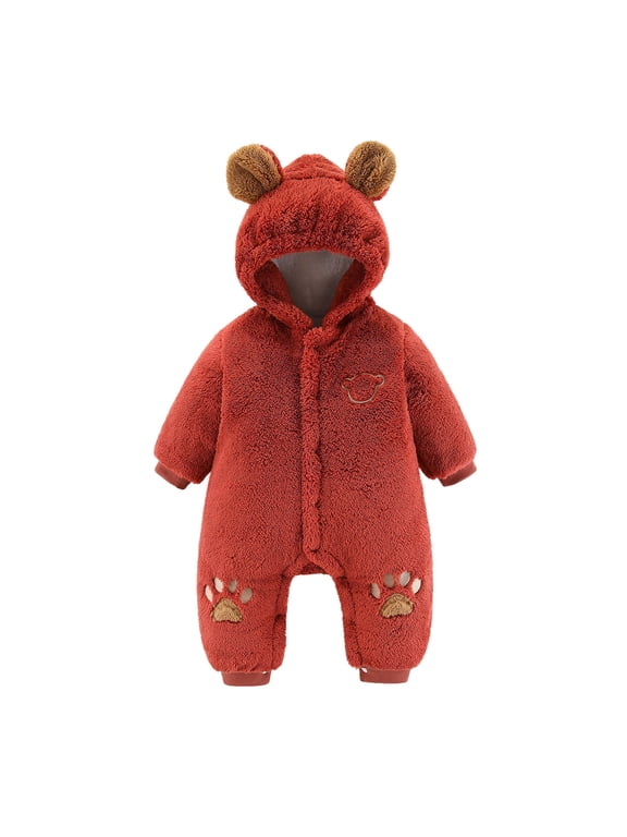 Clearance Baby Girls Boys Clothes Baby Rompers Toddler Color Plush Cute Bear Ears Winter Thick Keep Warm Jumpsuit Romper