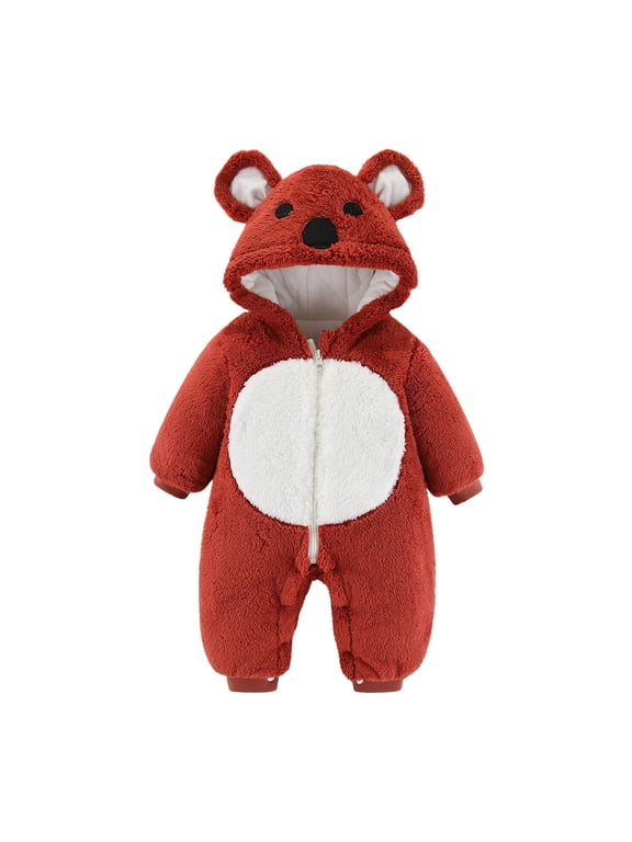 Clearance Baby Girls Boys Clothes Baby Rompers Toddler Color Plush Cute Bear Ears Winter Thick Keep Warm Jumpsuit Romper