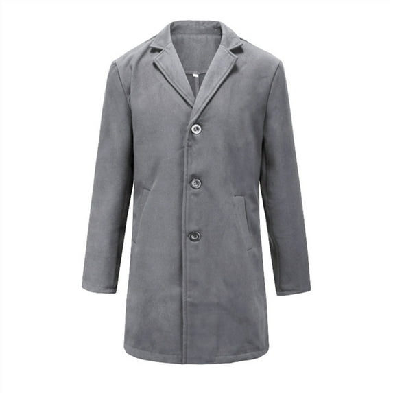 Odeerbi Clearance Blazer for Men Winter Woolen Coat Mid-length Suit Collar Single-breasted Trendyable Jacket Gray