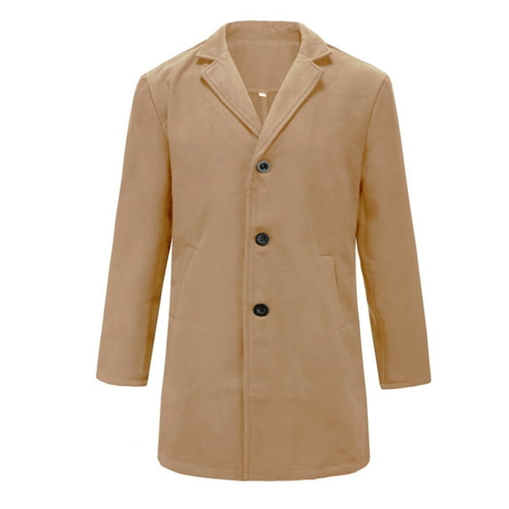 Odeerbi Clearance Blazer for Men Winter Woolen Coat Mid-length Suit Collar Single-breasted Trendyable Jacket Khaki