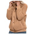 thumbnail image 1 of Odeerbi Clearance Cardigan For Women Autumn Winter Solid Color 2024 Long Sleeves Double Sided Fleece Jacket Coat Khaki, 1 of 7