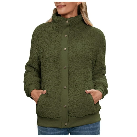 Odeerbi Cardigan For Women Autumn Winter Solid Color 2025 Long Sleeves Double Sided Fleece Jacket Coat 0live Drab