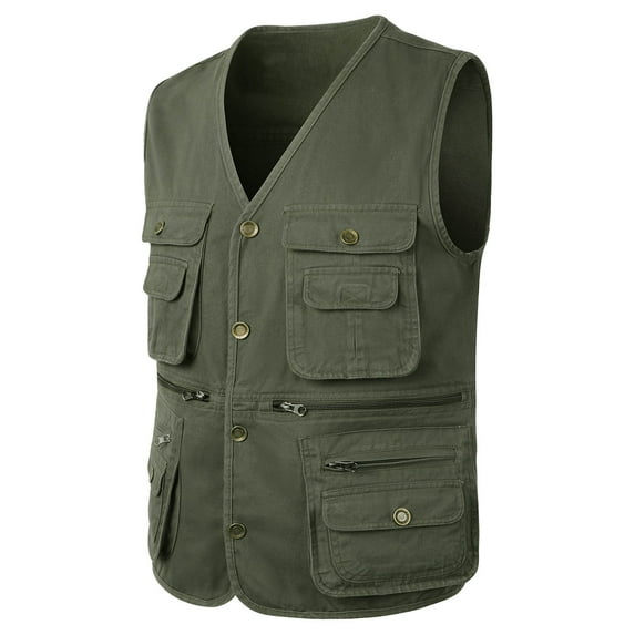 Odeerbi Clearance Casual Outwear Jackets for Men Outdoor Vest Leisure Jacket Lightweight Vest With Zip Many Pockets, Army Green