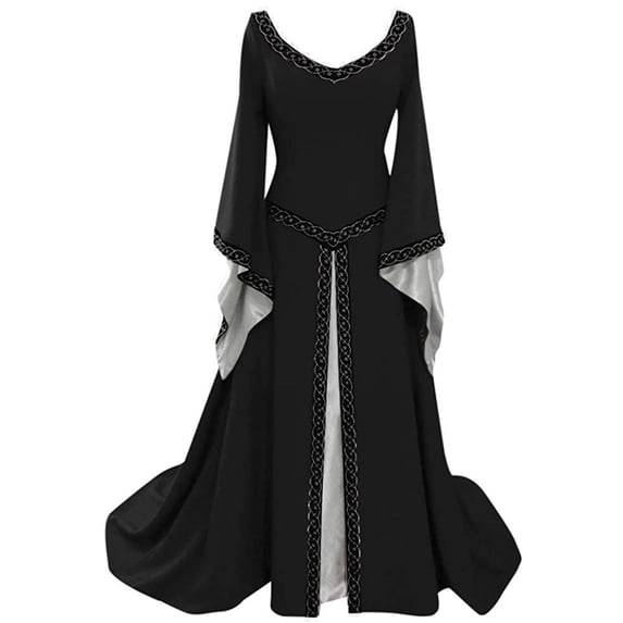 Odeerbi Halloween Retro Dress,Cosplay Dress,Medieval Renaissance Dress Women Long Sleeve Long Maxi Dress Cosplay Party Retro Dress