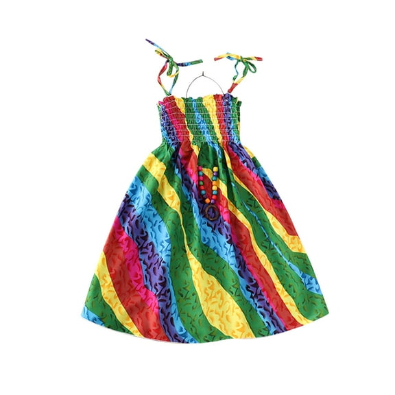 Odeerbi Mommy And Me Dresses Matching Outfits Clothes Rainbow Sling Dress Boho Beach Dresses Family Look Contains Necklace Gift