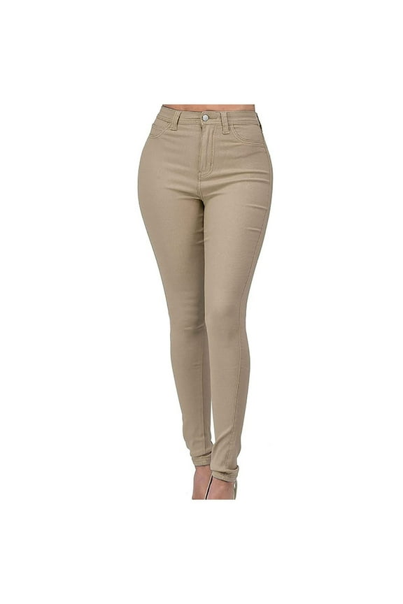 Pants for Women Full Length Pants Elastic Pants Middle Waist Cotton Bottomed Multicolor Slim Fit Temperament Zipper Pants Khaki Refer to Size Chart In Description