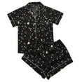 thumbnail image 1 of Odeerbi Clearance Women Pajama Sets Short Sleeve Sleepwear Fashion Casual Printed Turn-down Tops Shorts Pants Set Sleepwear,Black, 1 of 8