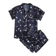 thumbnail image 1 of Odeerbi Clearance Women Pajama Sets Short Sleeve Sleepwear Fashion Casual Printed Turn-down Tops Shorts Pants Set Sleepwear,Navy, 1 of 3