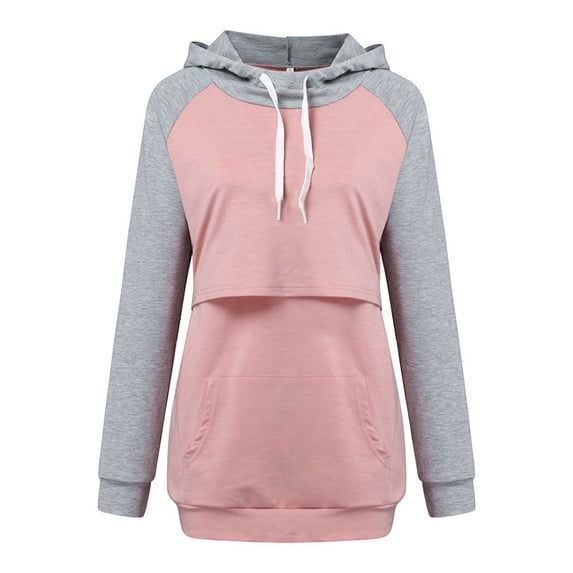 Odeerbi Clearance Women Pregnant Shirts Blouses Tops Nursing Maternity Long Sleeves Hooded Clothes Casual Blouse Pink