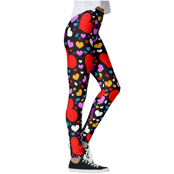 Odeerbi Clearance Yoga Full Length Pants for Women Casual High Waist Heart Print Sweatpants Leggings Skinny Sports Yoga Running Gym Pants, Multicolor
