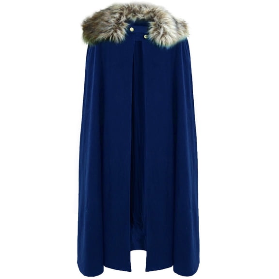 Odeerbi Cloak With Hood Men Solid Retro Steampunk Cape Woolen Plush Collar Coat Black