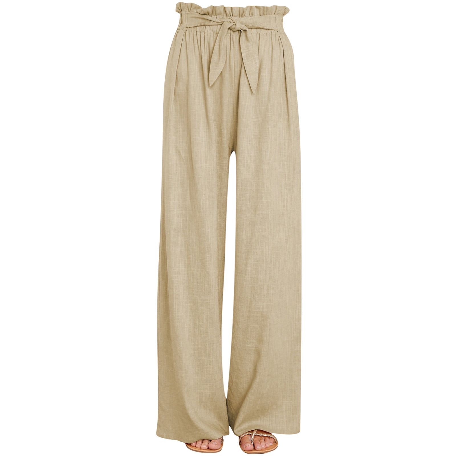 Odeerbi Cotton Linen Pants for Women 2025 Casual Wide Leg Pants Solid ...