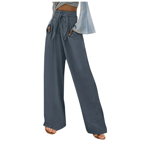 Odeerbi Cotton Linen Pants for Women Yoga Pants Loose Wide Leg Trousers Straight 2025 Casual Pants Gray