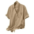 thumbnail image 1 of Odeerbi Cotton Linen Shirts for Men Summer Lightweight Short Sleeve Beach Shirt Casual Solid Color Turn Down Collar Button Blouse with Pocket Khaki, 1 of 6