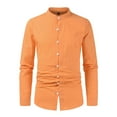 thumbnail image 1 of Odeerbi Cotton Linen Shirts for Men Summer Long Sleeve Mandarin Collar Shirt Solid Color Casual Lightweight Button Blouse Orange, 1 of 3