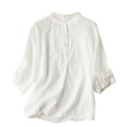 thumbnail image 1 of Odeerbi Cotton Linen Shirts for Women Fashion Summer Casual Loose Tops Short Sleeve V-Neck Blouse White, 1 of 4