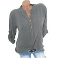 thumbnail image 1 of Odeerbi Cotton Linen Shirts for Women Summer Casual Mandarin Collar Long Sleeve Shirt Solid Color Loose Tops Gray, 1 of 7