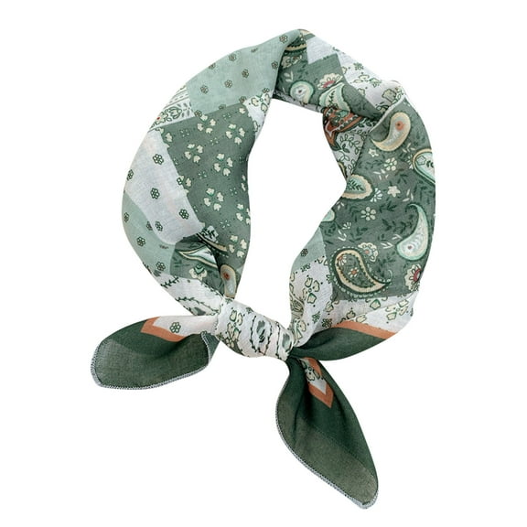 Odeerbi Cotton Linen Square Neckerchief for Women Floral Soft Neck Scarf Fashion Small Scarf Silk Scarf Headband Hairband Printed Scarf Decorative Green