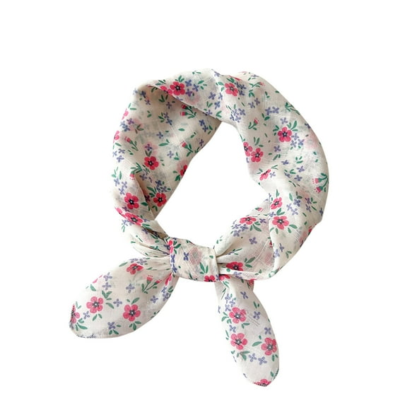 Odeerbi Cotton Linen Square Neckerchief for Women Floral Soft Neck Scarf Small Scarf Flowers Petals Silk Scarf Fashion Temperament Hair Band Decorative Beige