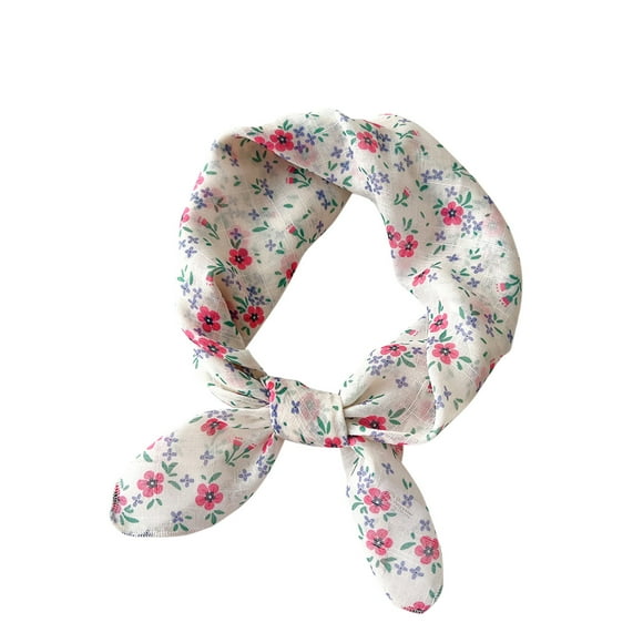 Cotton Linen Square Neckerchief for Women Floral Soft Neck Scarf Small Scarf Flowers Petals Silk Scarf Fashion Temperament Hair Band Decorative Beige