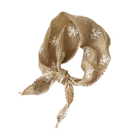 Odeerbi Cotton Linen Square Neckerchief for Women Solid Color Soft Neck Scarf Lace Scarf Outer Silk Scarf Decorative Scarf Decorative Sunscreen Headscarf Khaki