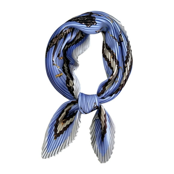 Odeerbi Cotton Linen Square Neckerchief for Women Floral Soft Neck Scarf Pleated Small Silk Scarf Fashion Neck Scarf Decoration Blue