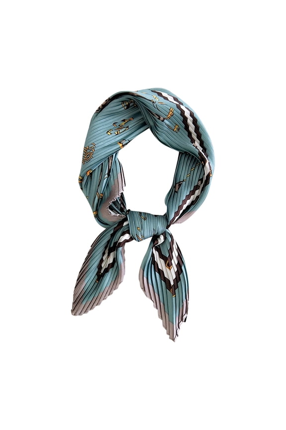 Cotton Linen Square Neckerchief for Women Floral Soft Neck Scarf Pleated Small Silk Scarf Fashion Neck Scarf Decoration Green